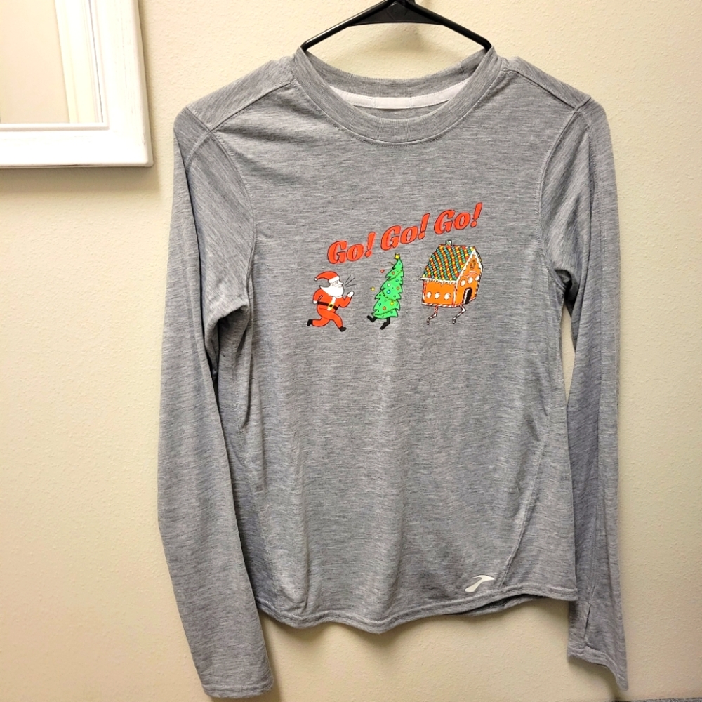 Brooks Christmas Go Go Go Long Sleeve Tee Holiday Running Womens M